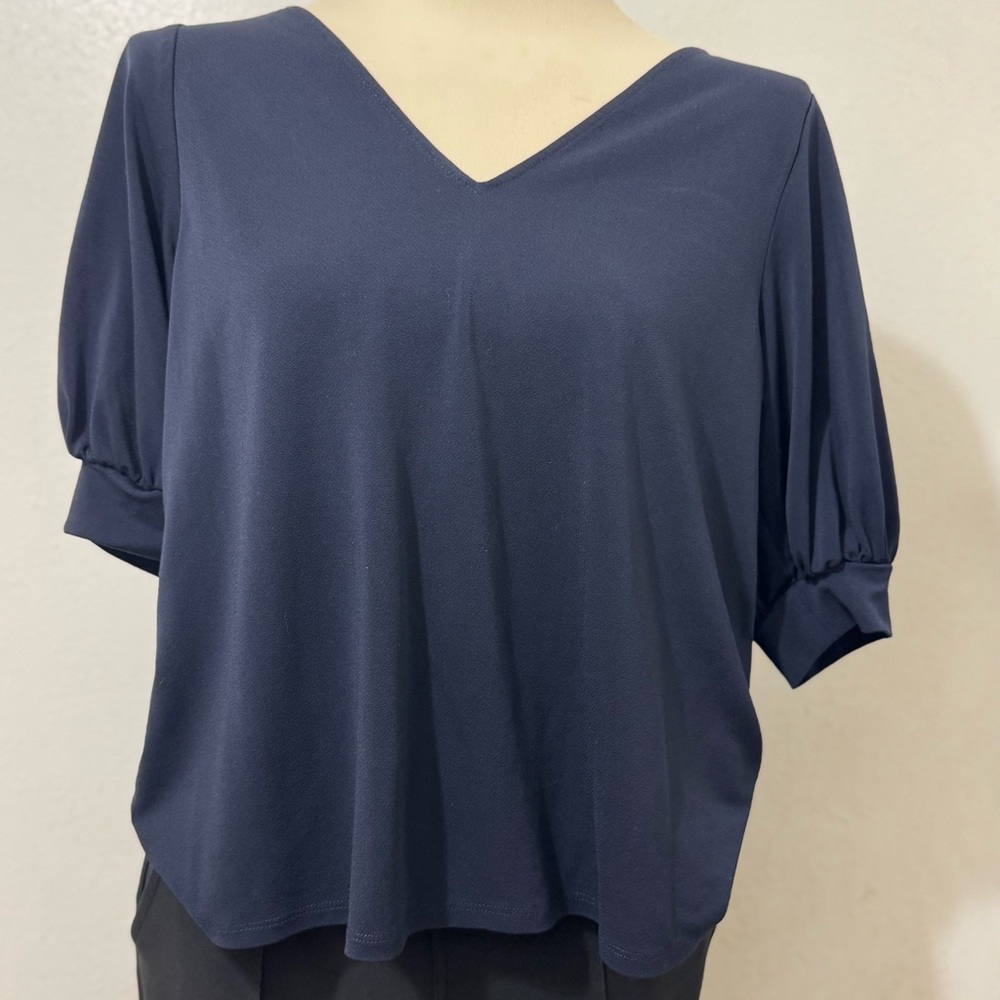 Elegant Navy Blue V-Neck Women's Top